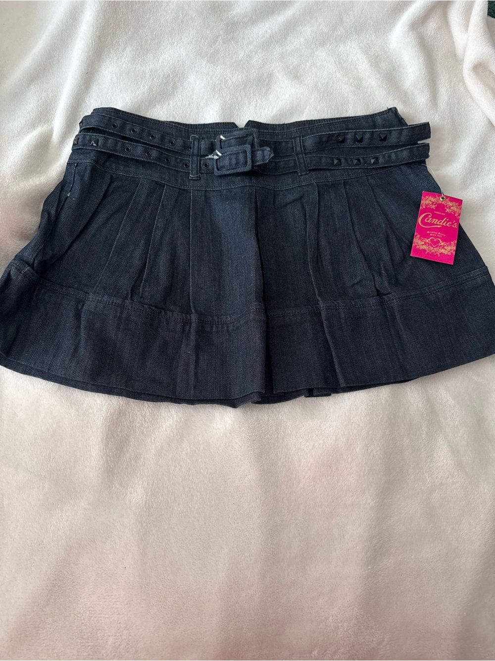 Candie's Dark Blue Pleated Mini Skirt with Double Studded Belt